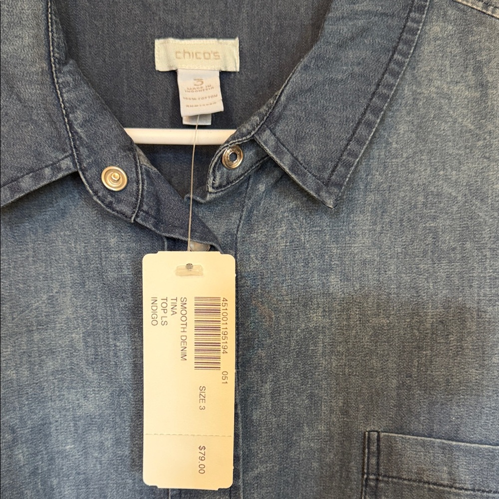 Chico's Dark Blue Casual Button Down Shirt - Picture 2 of 4